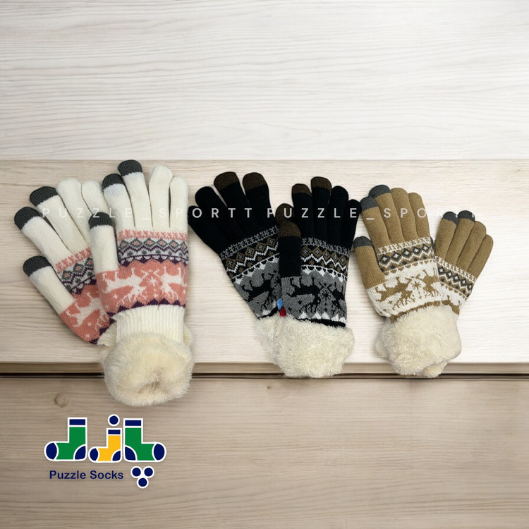 خرید آنلاین دستکش بچهگانه طرح گوزن و برف، خز گرم و نرم، با قیمت خرید ویژه و سایزبندی ۴ تا ۸-۹ سال