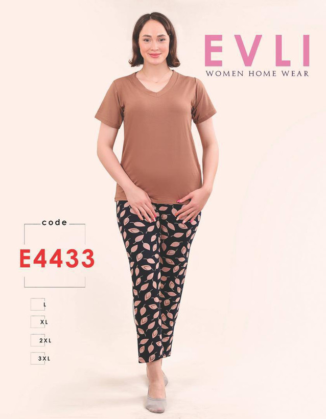 قیمت و خرید آنلاین ست زنانه تیشرت یقه هفت ساده و شلوار طرحدار EVLI کد 4433، با جنس نخ پنبه