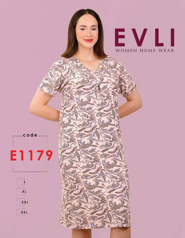 قیمت و خرید آنلاین پیراهن زنانه EVLI کد 1179 با یقه هفت، آستین کوتاه و طرحدار، از جنس نخ پنبه و لیکرا، مناسب برای استفاده روزمره و راحتی